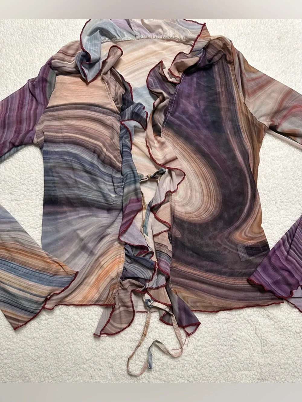 SHEIN Multi-Color Striped Ruffle Tie-Front Sheer Blouse - Picture 5 of 8